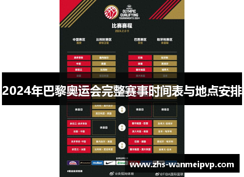 2024年巴黎奥运会完整赛事时间表与地点安排